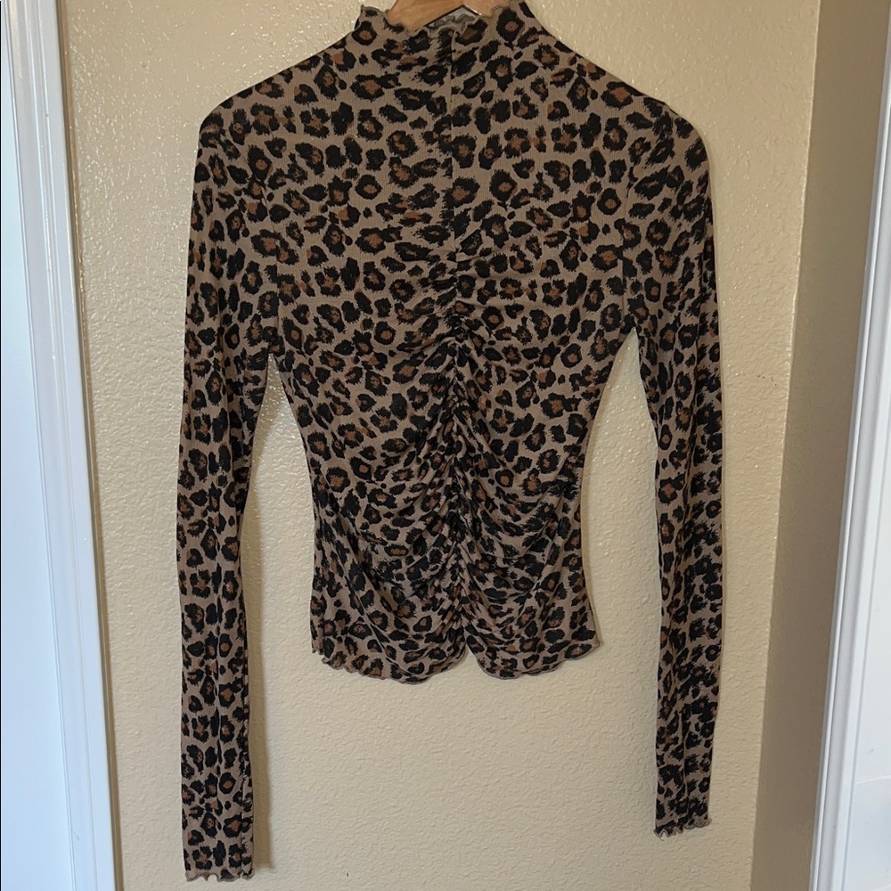 Free People Brown Leopard Print Blouse